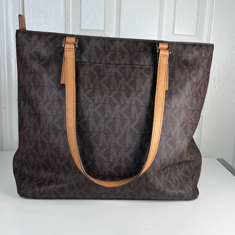Michael Kors Brown Signature Tote with Tan Trim